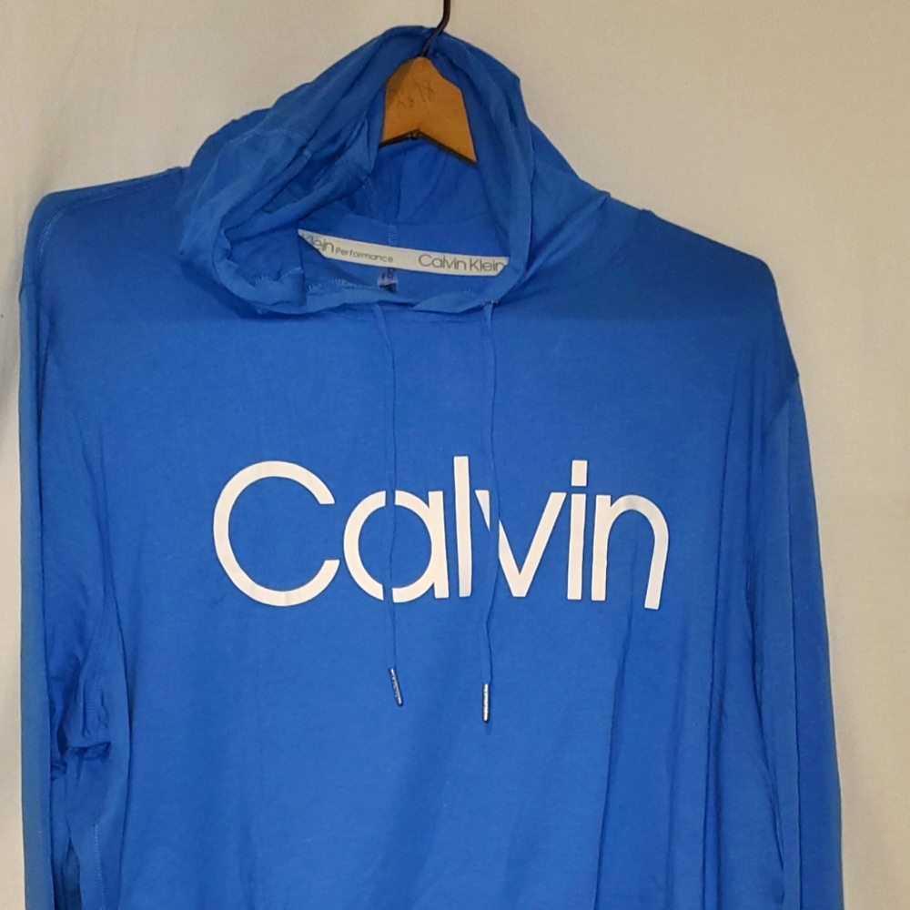 CALVIN KLEIN Womens Blue Logo Long Sleeve Hoodie